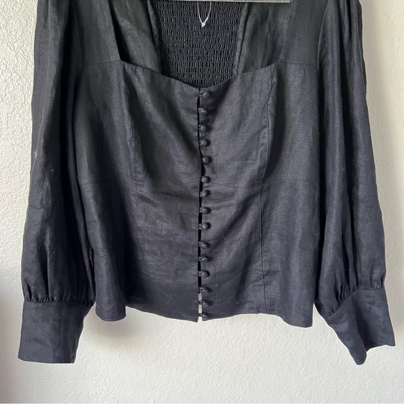 NEW Reformation MICAH CROPPED SMOCKED LINEN TOP size 16 - Picture 9 of 11